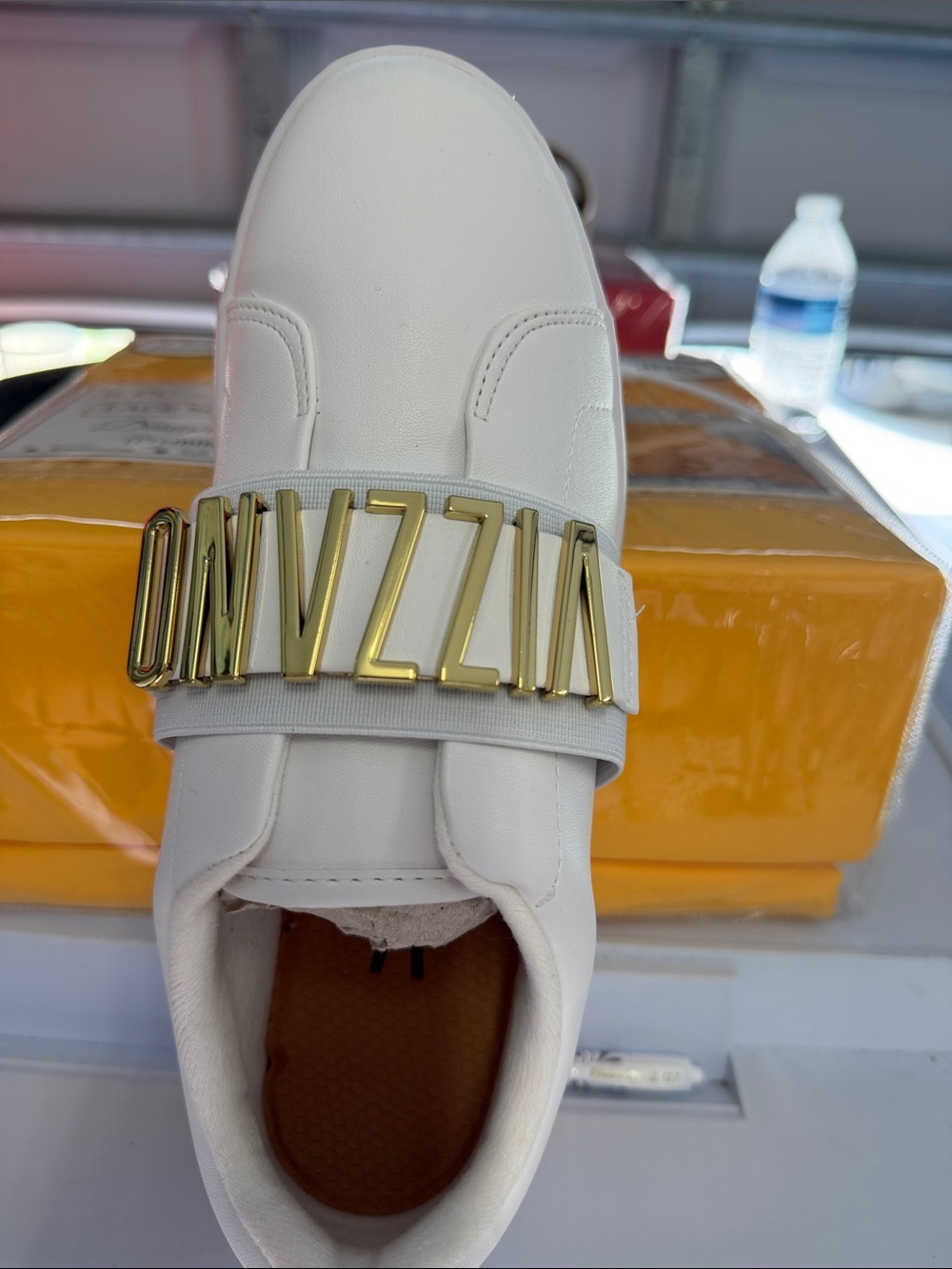 VIZZNO Brasil White Slip-On Sneaker with Gold Lettering